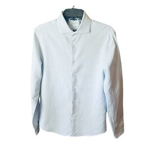 Denim& Flower Ricky Singh men’s long sleeve textured button shirt SM white blue